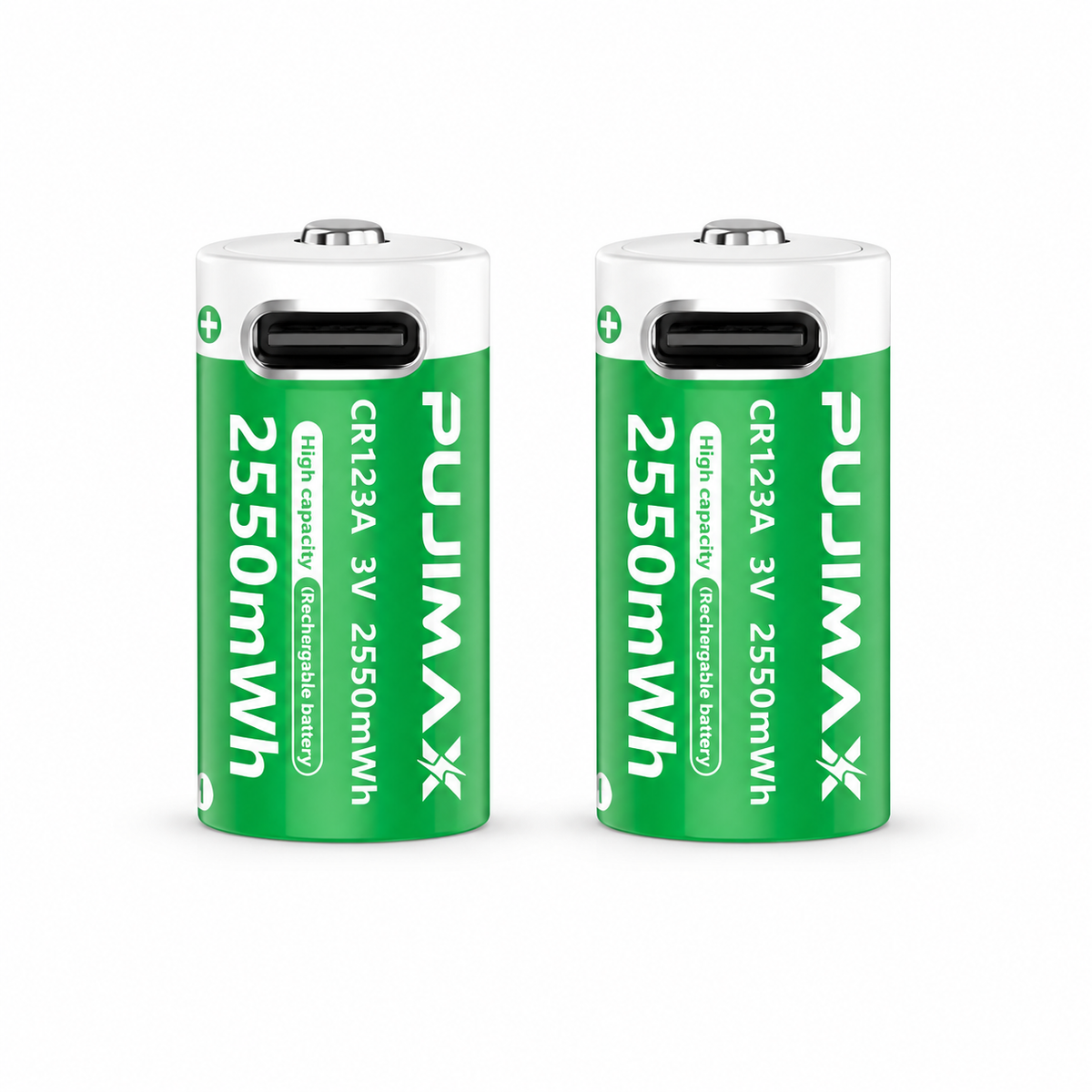Two PUJIMAX CR123A rechargeable batteries