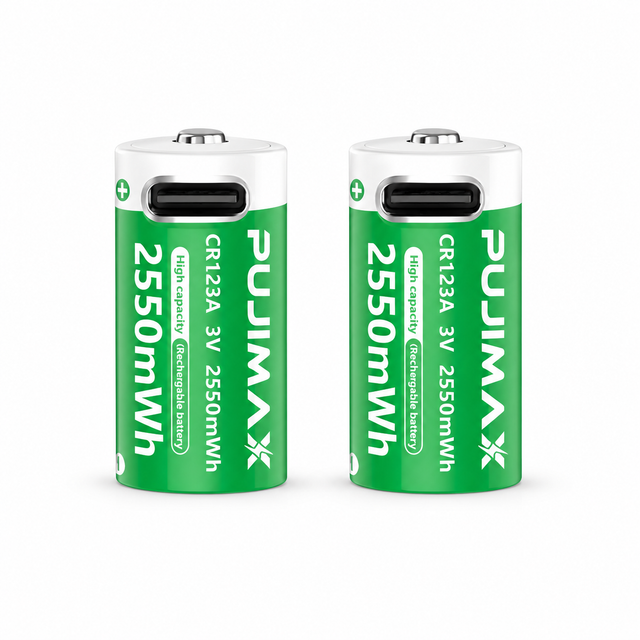 PUJIMAX 2pcs CR123A 3V 2550mWh Type-C Rechargeable Li-ion Batteries for Flashlights Cameras