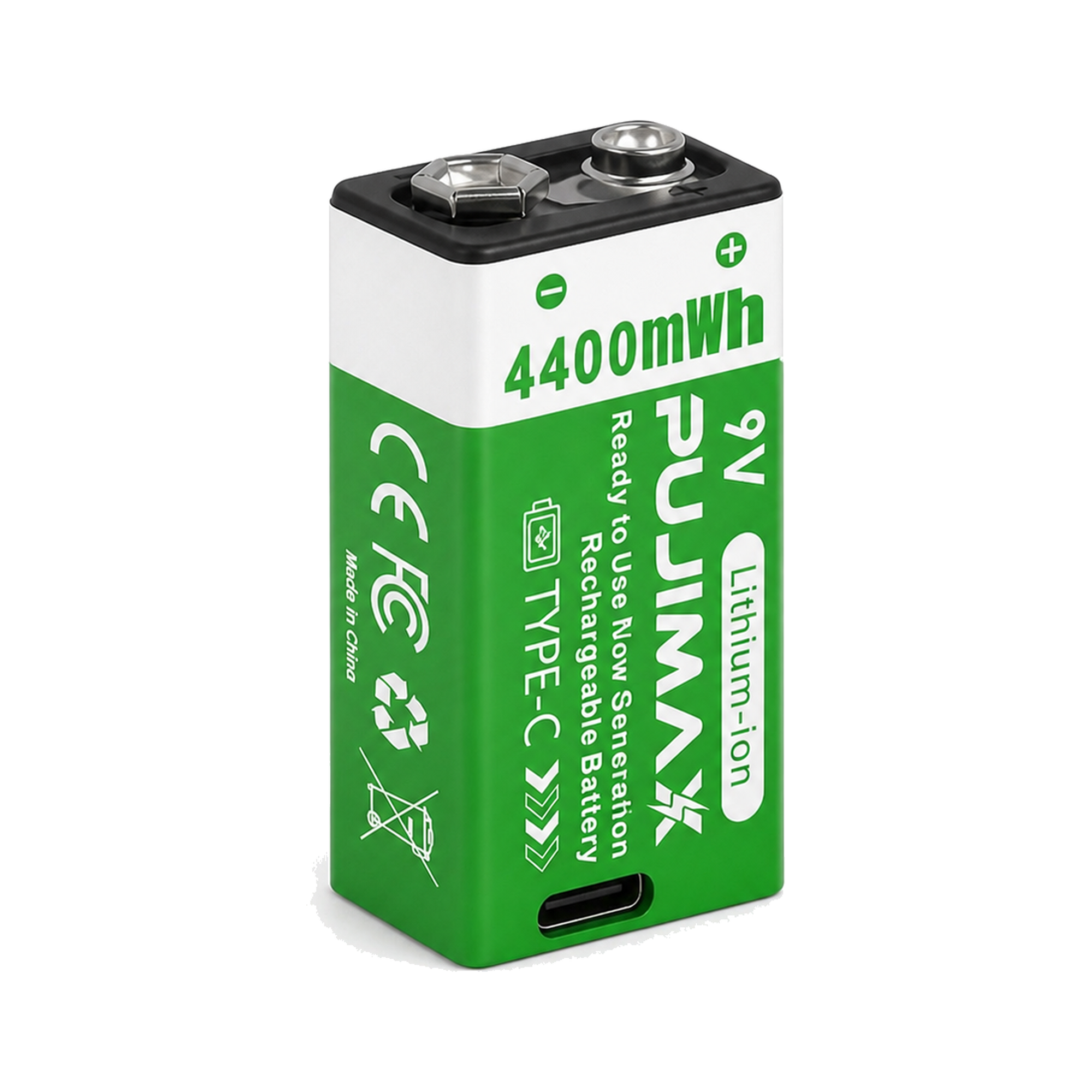 PUJIMAX 9V 4400mWh Li-ion USB-C Rechargeable Battery