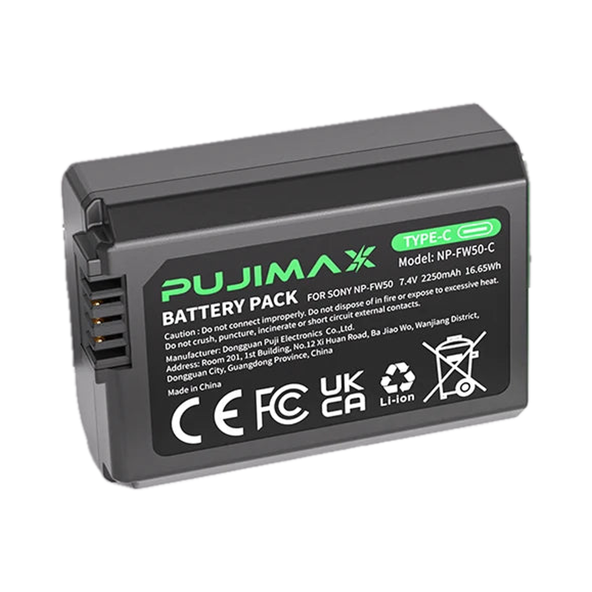 PUJIMAX NP-FW50-C 7.4V 2250mAh Li-ion USB-C Camera Battery