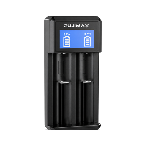 PUJIMAX 2-Slot LCD USB-C Cylindrical-Battery Charger