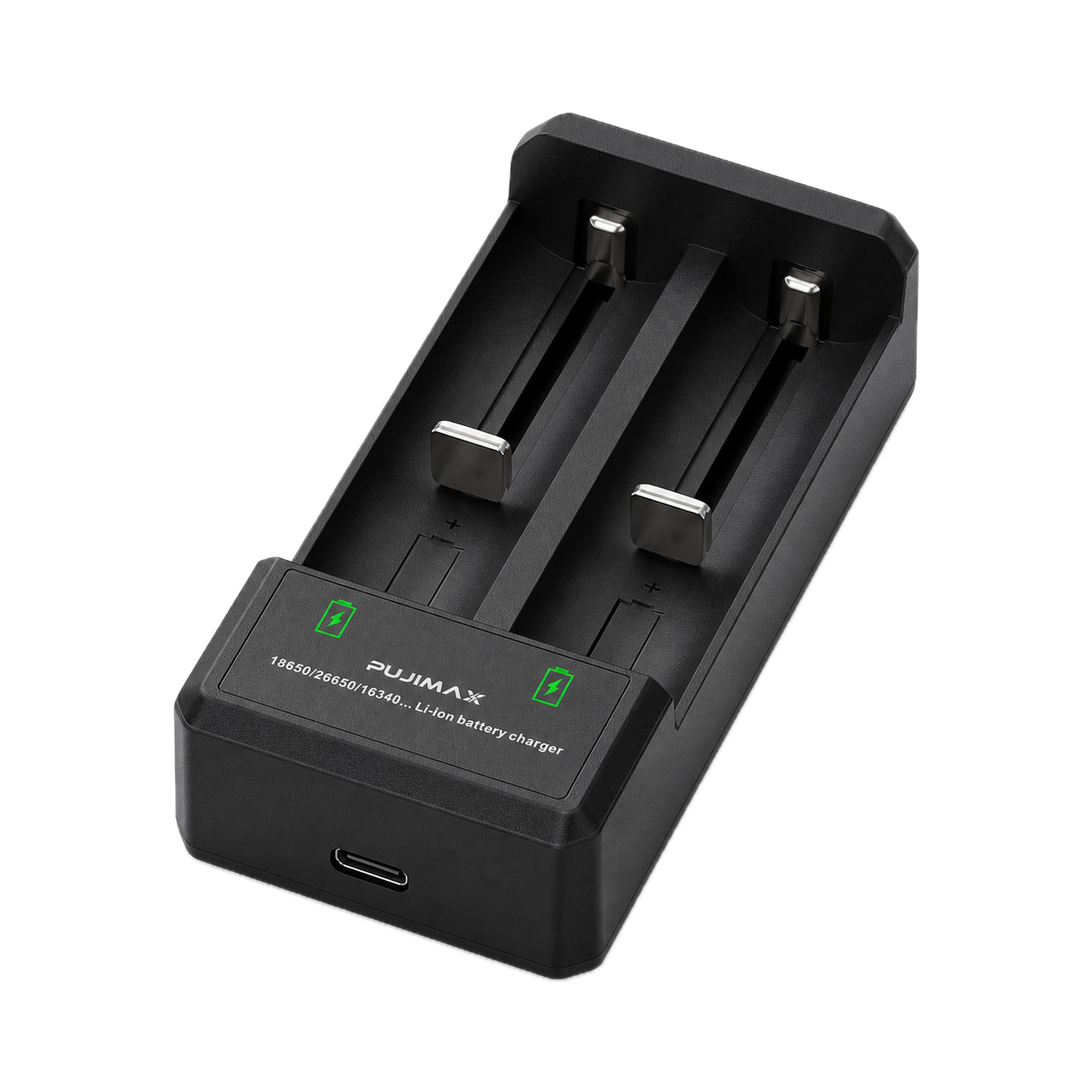 PUJIMAX 2-Slot USB-C Li-ion Battery Charger for 16340/18650/26650