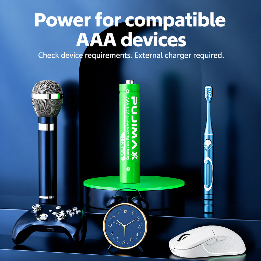 PUJIMAX AAA 1.5V 1100mWh rechargeable battery product information.
