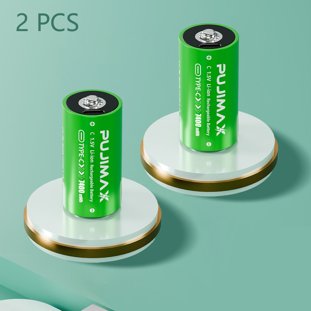 PUJIMAX C 1.5V 7400mWh USB-C rechargeable battery: 2 battery/batteries per pack. See the product description for the full accessory list.