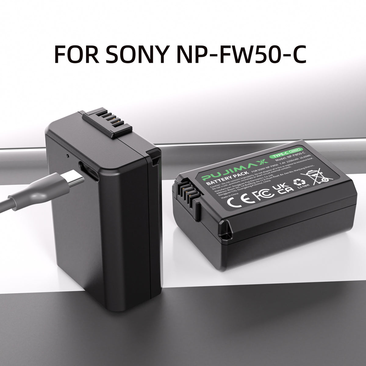 PUJIMAX NP-FW50-C battery model and exterior views