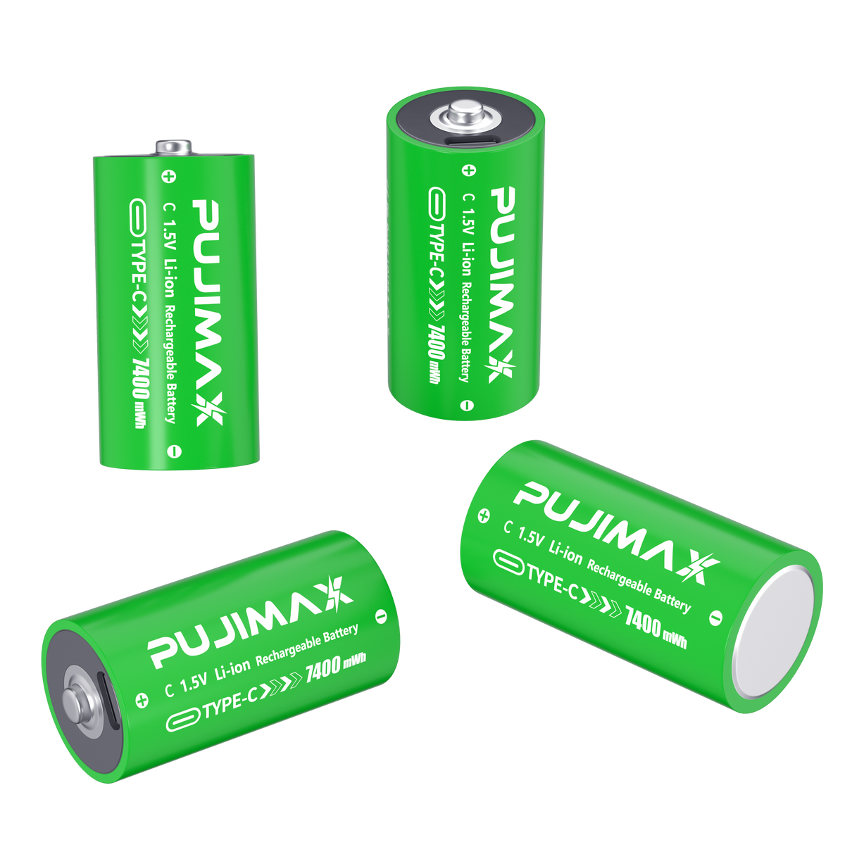 PUJIMAX C 1.5V 7400mWh USB-C rechargeable battery product information.