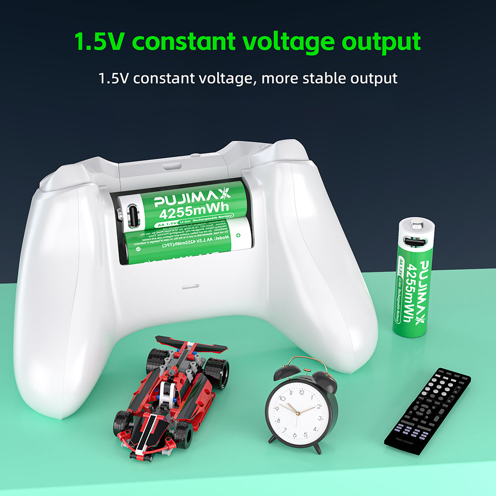 1.5V output illustrated with compatible AA-powered devices. Check the device manual for rechargeable Li-ion battery support. Devices shown are not included.
