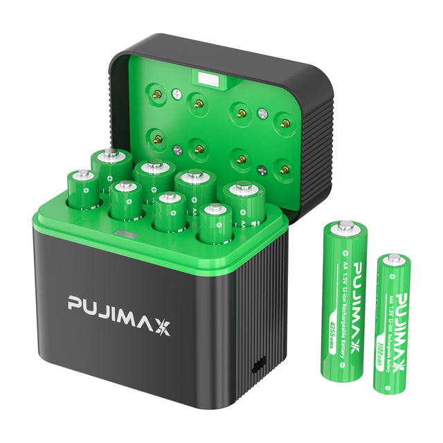 PUJIMAX PJ-L812 1.5V Li-ion Battery Charger with 4pcs 1.5V AA 4255mWh Rechargeable Batteries and 4pcs 1.5VAAA 1100mWh echargeable Batteries