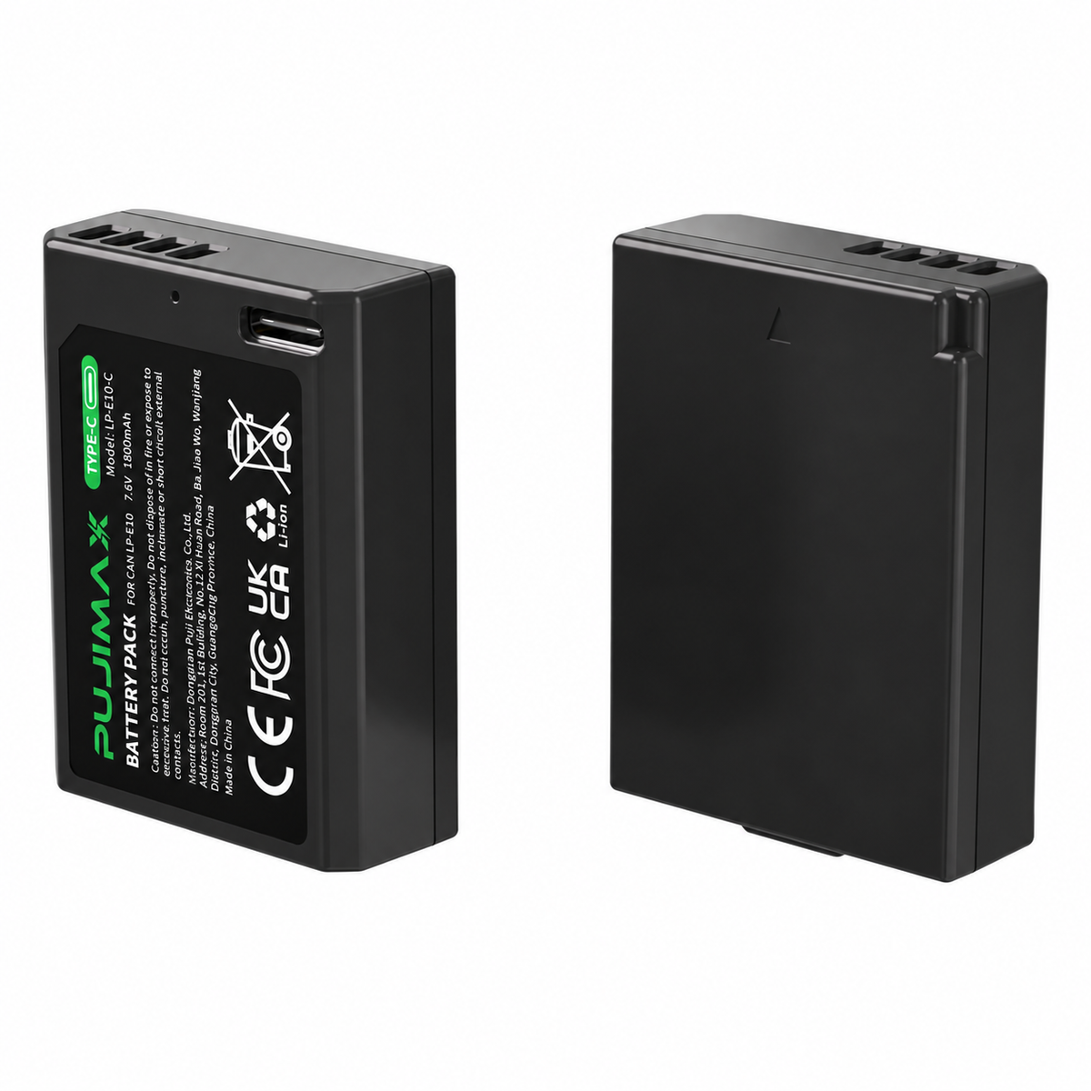PUJIMAX LP-E10-C battery exterior and contacts