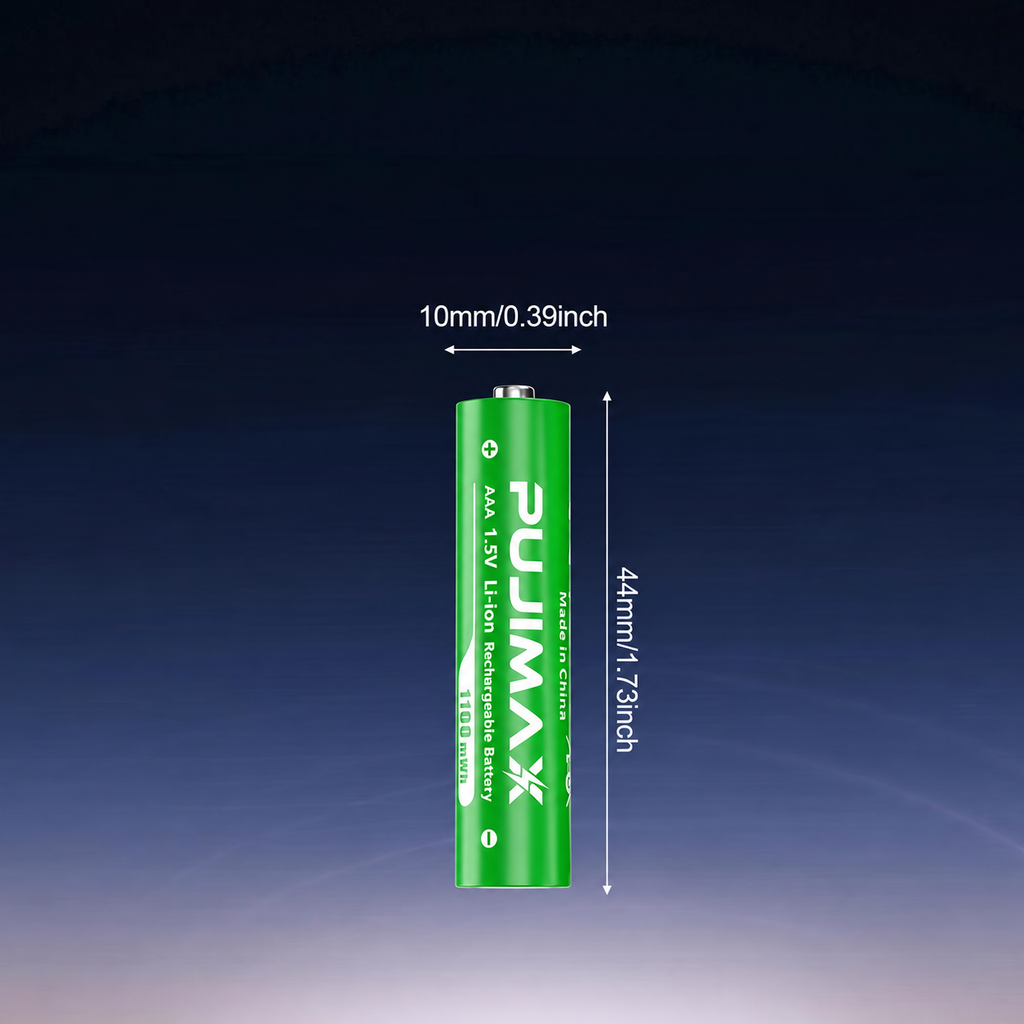 PUJIMAX AAA 1.5V 1100mWh rechargeable battery product information.