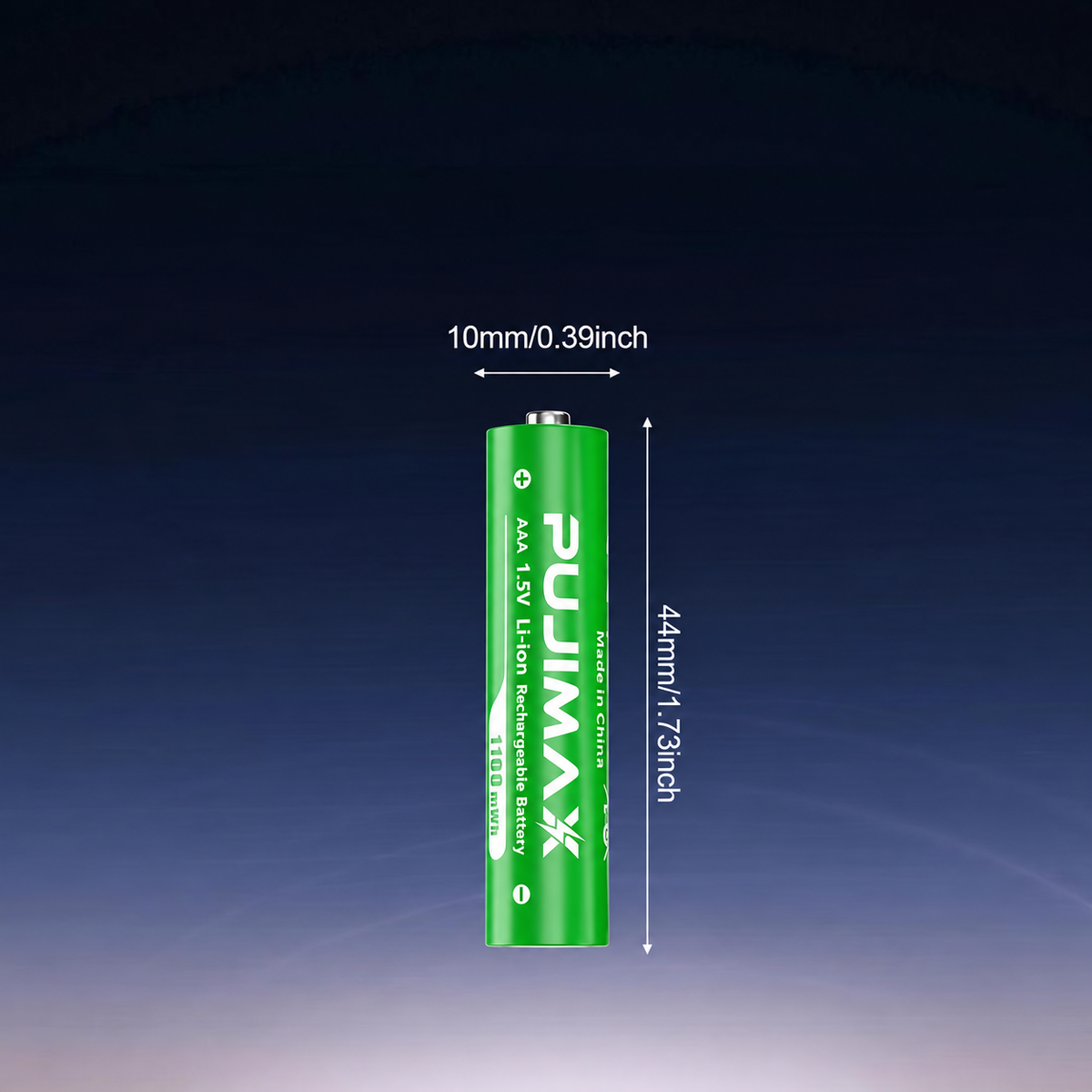 PUJIMAX AAA 1.5V 1100mWh rechargeable battery product information.
