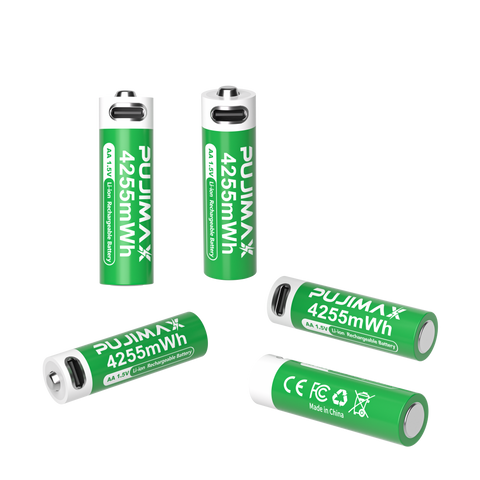 PUJIMAX AA 1.5V 4255mWh USB-C rechargeable battery product information.