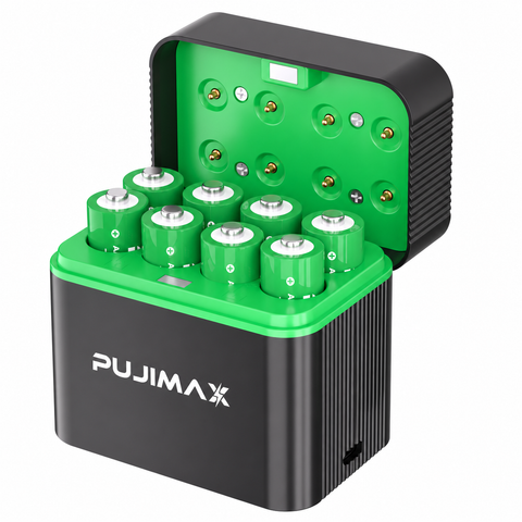 PUJIMAX PJ-L811 charging case with 8 AA batteries on white background