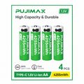 PUJIMAX AA 1.5V 4255mWh USB-C rechargeable batteries, 4-pack packaging artwork on white