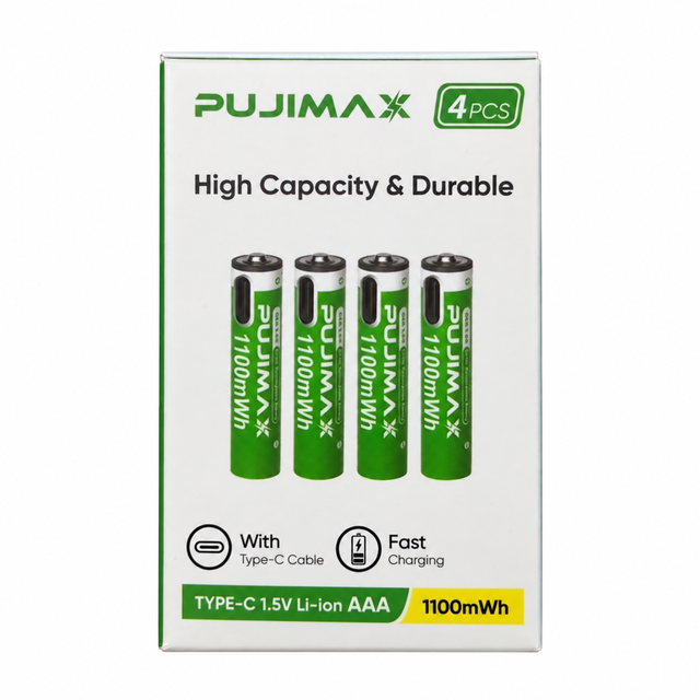 PUJIMAX 4pcs 1.5V AAA 1100mWh Type-C Li-ion Rechargeable Batteries for for Remote Control Mouse Electric Toys