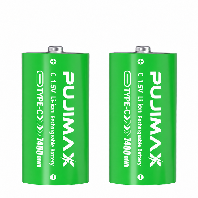 PUJIMAX 2pcs 1.5V C Size 7400mWh Type-C Rechargeable Li-ion Batteries for Flashlight Gas Cooker Electronic Piano Radios