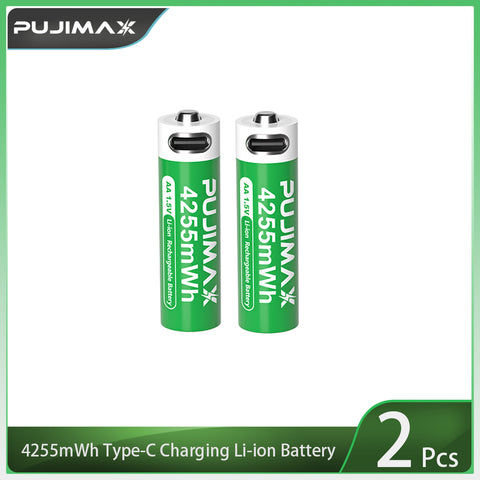 Two AA 1.5V 4255mWh Type-C rechargeable Li-ion batteries.